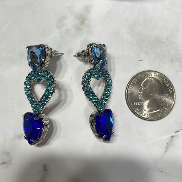 Romantic Blue Crystal Three Heart Drop Earrings - Picture 15 of 17
